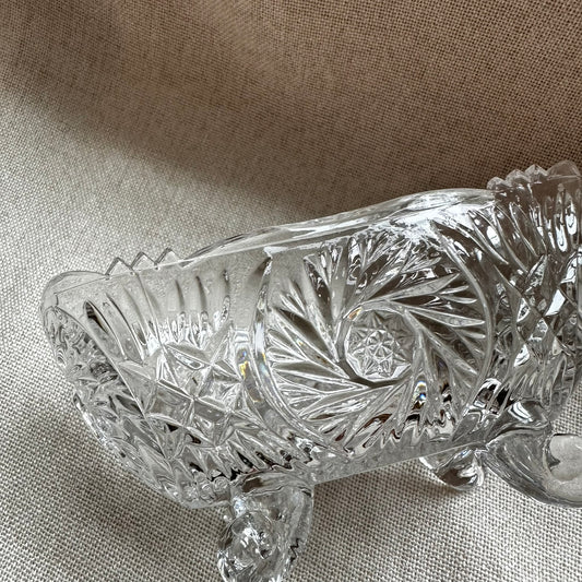 Vintage Pressed Glass Footed Candy Bowl with Sawtooth Edge
