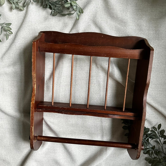 Vintage Wooden Wall Rack | Cookbook & Paper Towel Holder