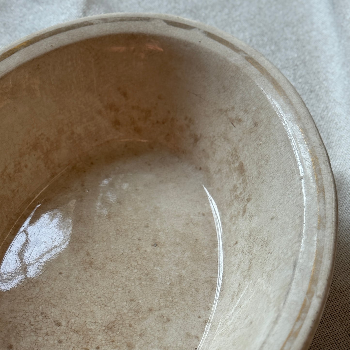 Antique Anchor Pottery Stoneware Serving Bowl | Early 1900s Farmhouse Bowl with Aged Patina & Crazing