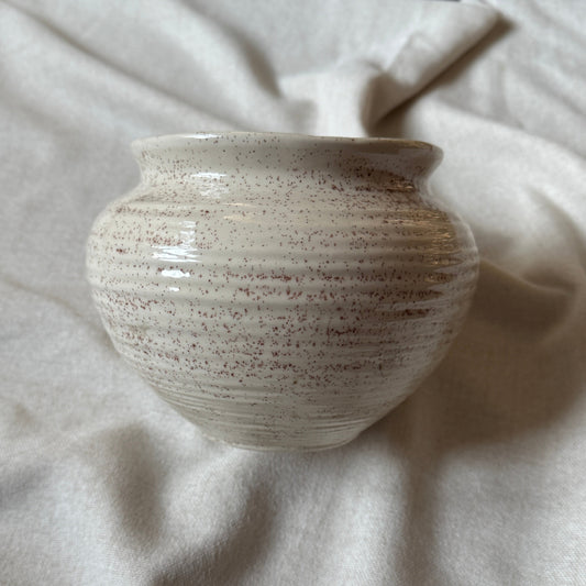 Vintage Speckled Studio Pottery Vase | Hand-Thrown Ceramic Bowl with Ribbed Texture