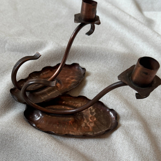 Pair of Vintage CVC Vermont Hand-Hammered Copper Candle Holders | Colonial Revival Chambersticks