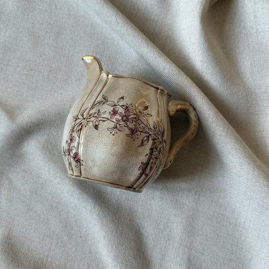 Antique Willets Manufacturing Company (W.M.C.O.)  “Honeysuckle” Creamer | Floral Transferware with Gold Gilt | English Ironstone Jug