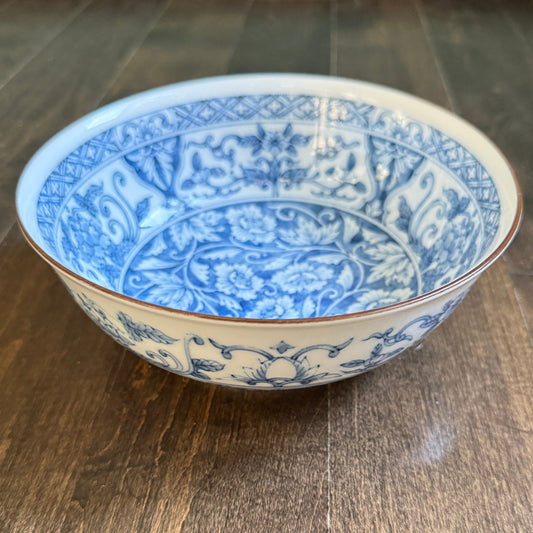 Vintage Blue & White Porcelain Bowl with Floral Motif