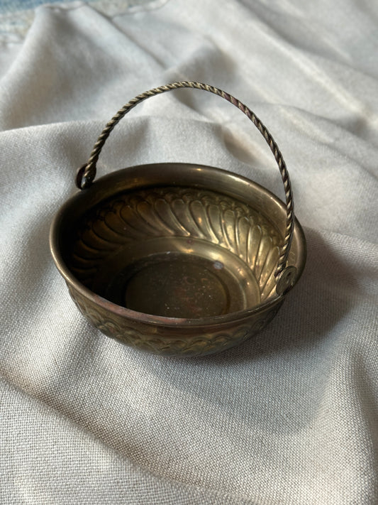 Mini Brass Basket with Twisted Handle | Vintage Catchall Accent