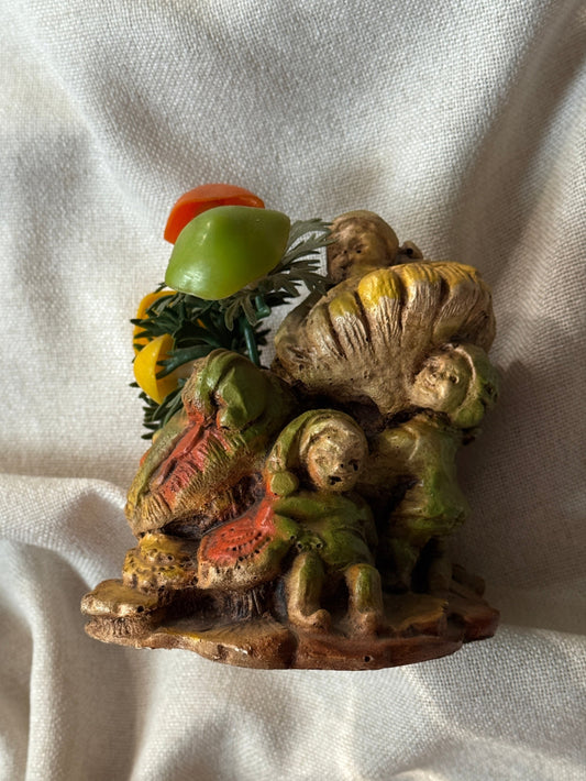 Vintage MCM Mushroom and Log Garden Figurine | Colorful Resin Toadstool Décor