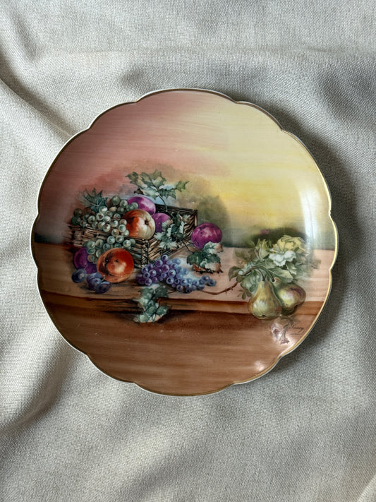 Antique Limoges France L.R.L. Hand Painted Fruit Plate – Signed “Lanoy” – Scalloped Edge, Gilt Rim