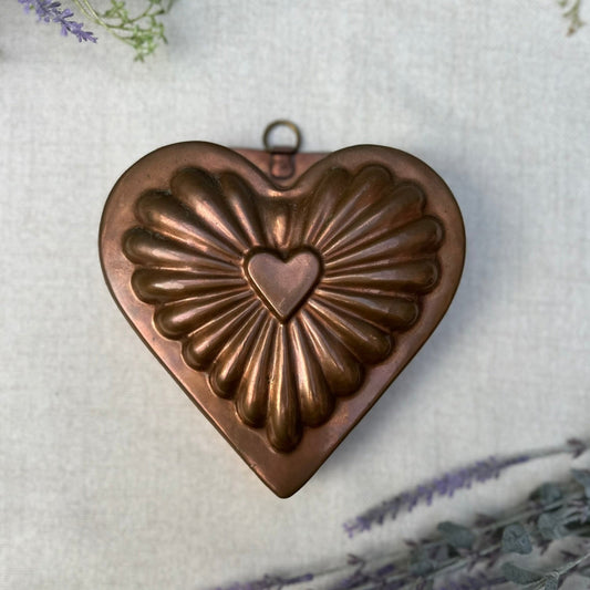 Vintage Copper Colored Heart Mold with Tin Lining | Scalloped Design with Center Heart