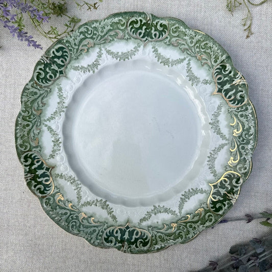 Antique Alfred Meakin "Denmark" Plate | Green & Gold Semi-Porcelain (Early 1900s)