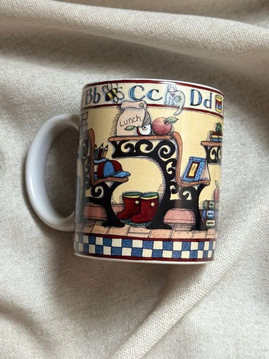 Vintage 1998 Lang & Wise Schoolhouse Mug | Susan Winget “All Checked Out” Classroom Design