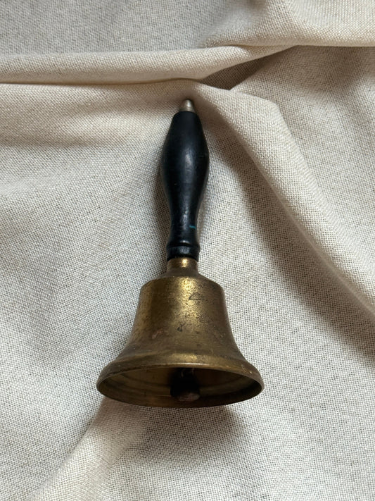 Vintage Brass School Bell with Wooden Handle – 1960s Classroom Desk Bell