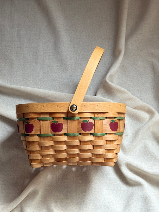 Vintage Woven Apple Basket with Handle | 1980s Schoolhouse Kitchen Décor