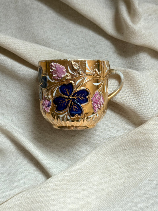Antique Porcelain Mustache Cup | Floral Design