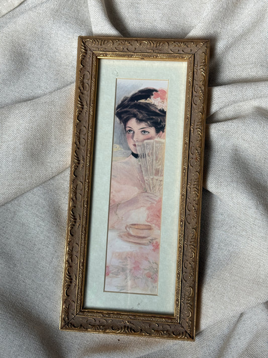 "The Girl for Supper" Framed Print by Gallery Graphics – Edwardian Style Lady with Fan
