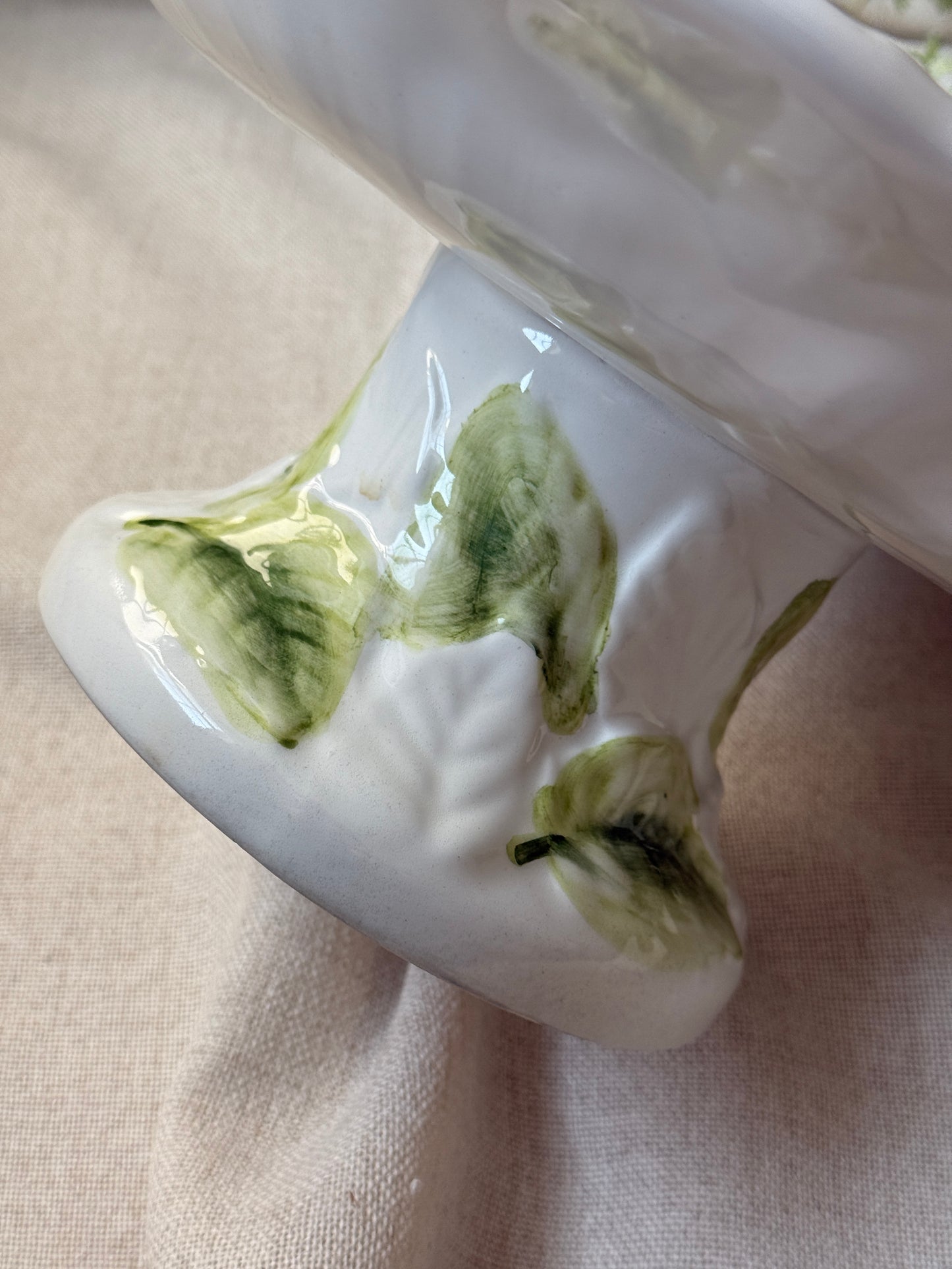 Vintage Strawberry Majolica Pedestal Cake Stand