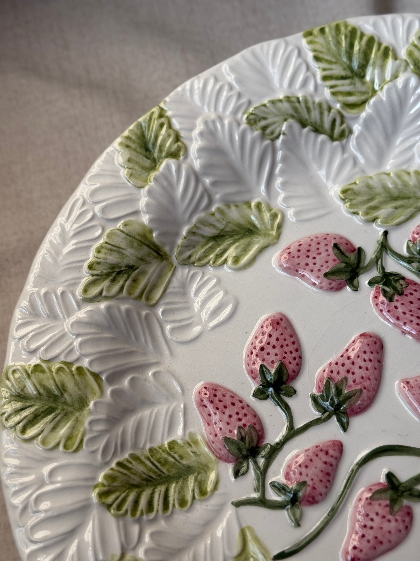 Vintage Strawberry Majolica Pedestal Cake Stand
