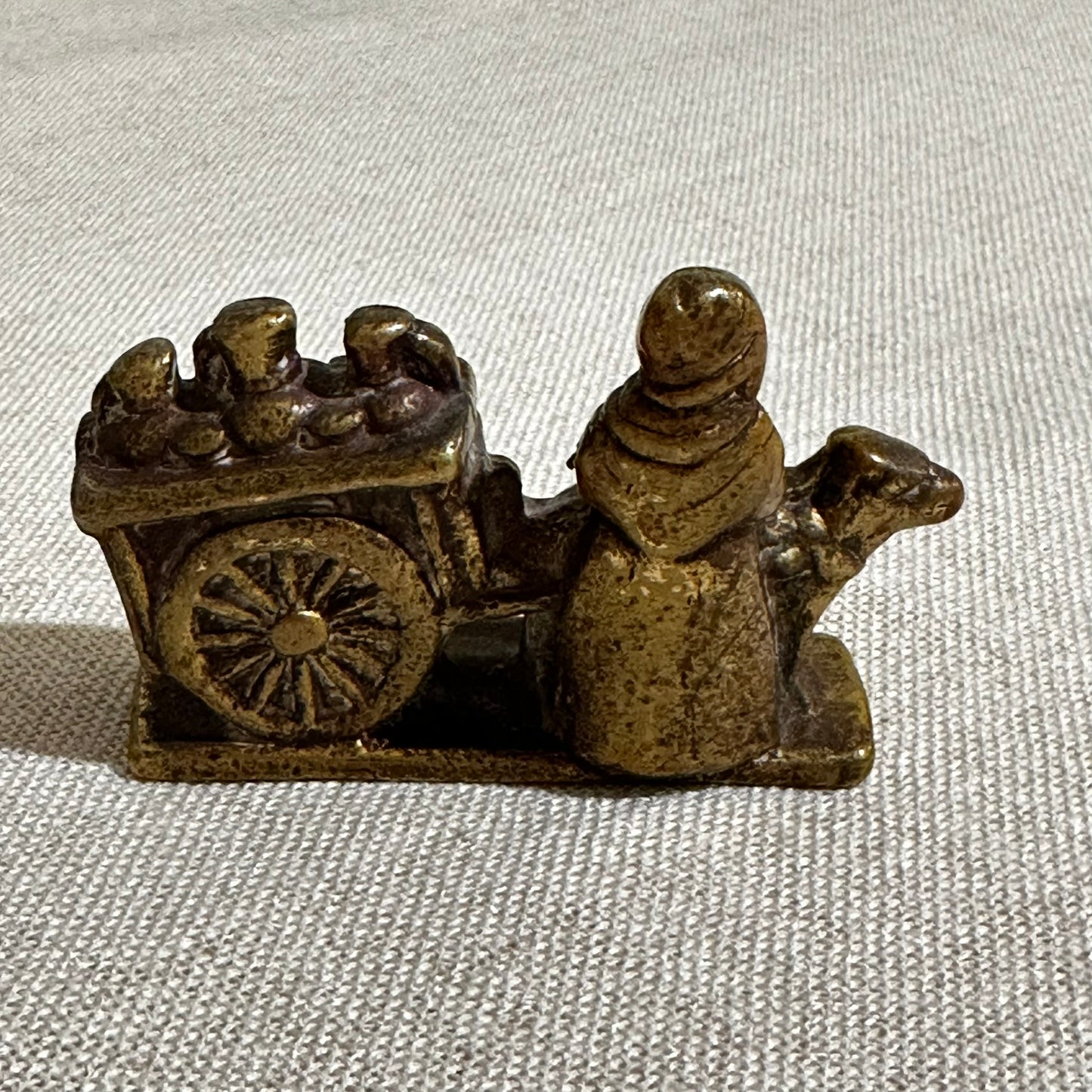 Vintage Brass Figurine Set – Girl with Dog Cart & Dutch Couple Bell | Set of 2