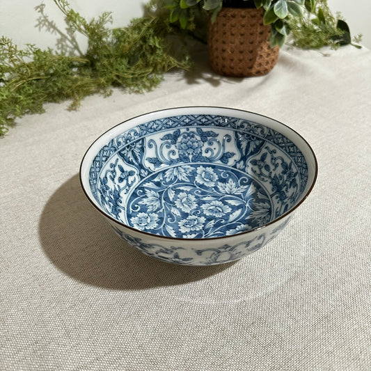Vintage Blue & White Porcelain Bowl with Floral Motif