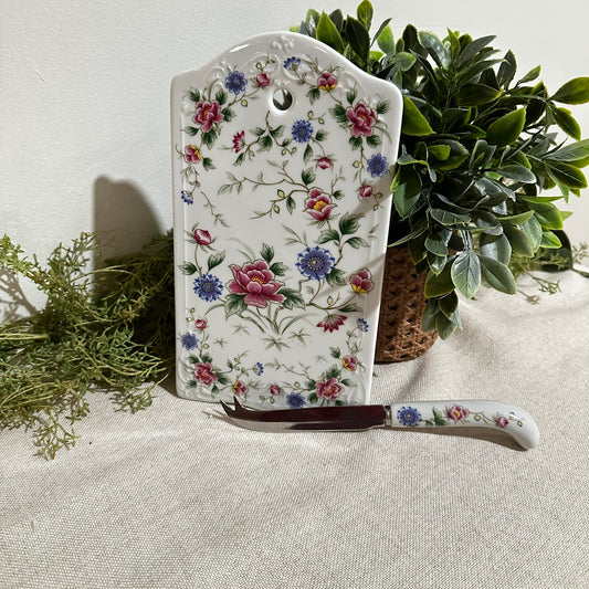 Vintage | Andrea by Sadek | Porcelain Floral Cheese Knife & Board