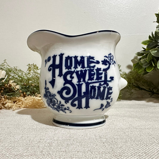 Vintage “Home Sweet Home” Mini Ceramic Pitcher | Blue & White Transferware Jug | Cottagecore Farmhouse Decor