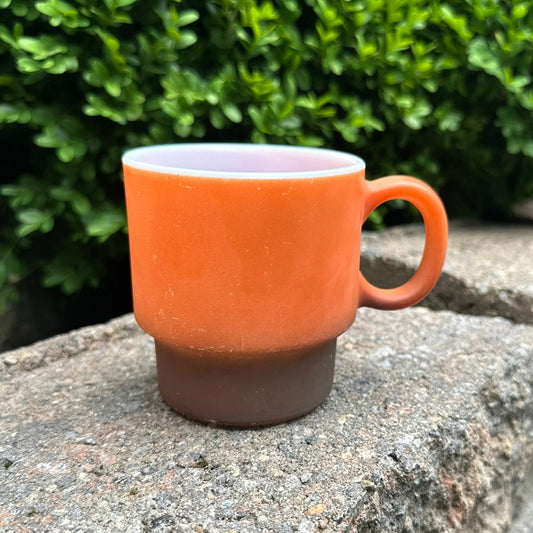 Vintage 1970s Fire-King Style Mug | Orange to Brown Ombre Milk Glass Coffee Cup